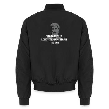Charakter ist Gewohnheit – Plutarch - Unisex Bomberjacke - Schwarz - Hinten - AI Model Male 185 light (185cm)