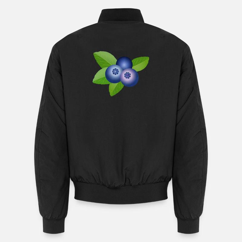 drei leuchtend blaue Heidelbeeren mit Blätter Unisex Bomberjacke