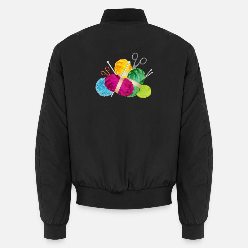 bunte Wollknäuel & Stricknadeln mit Schere Unisex Bomberjacke