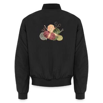Wollknäuel & Stricknadeln mit Scheren - Unisex Bomberjacke - Schwarz - Hinten - AI Model Male 185 light (185cm)