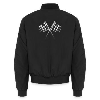 race racing flag flag start finish symbol Team - Unisex Bomber Jacket - black - Back - AI Model Male 185 light (185cm)
