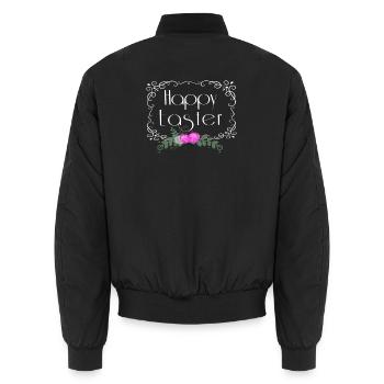 Happy Easter Blumen Oster Schriftzug - Unisex Bomberjacke - Schwarz - Hinten - AI Model Male 185 light (185cm)