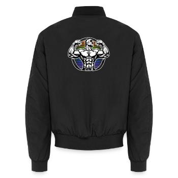 Figurine de puissance dans Rainbow Halos Bodybuilder - Bomber unisexe - noir - Dos - AI Model Male 185 light (185cm)