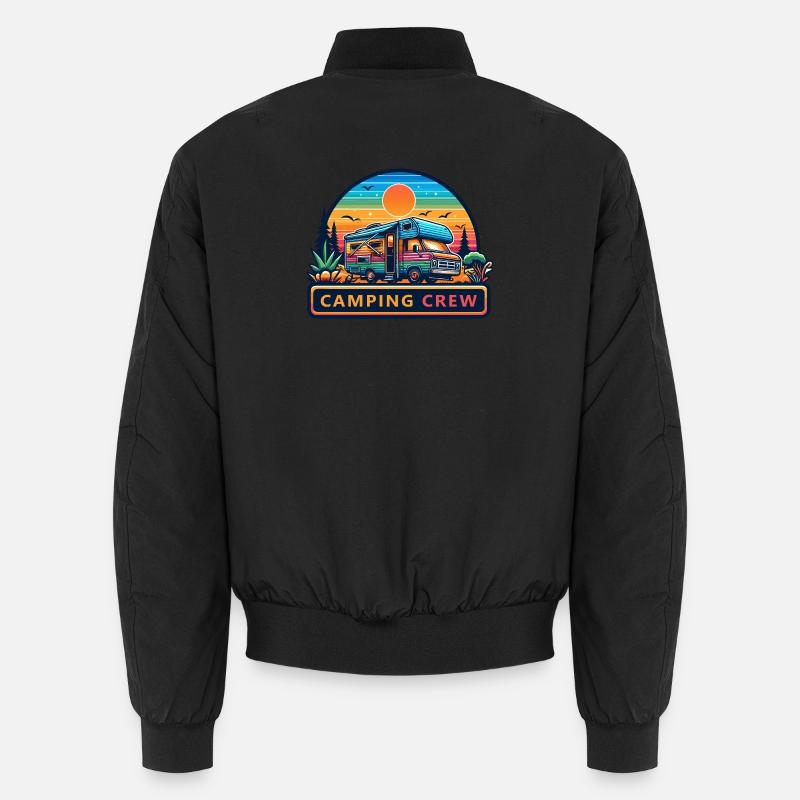 Retro Sunset Camping RV Crew - Unisex Bomber Jacket - black