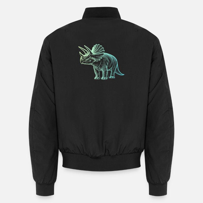 Triceratops Dinosaur Drawing Gradient Blue Green - Unisex Bomber Jacket - black