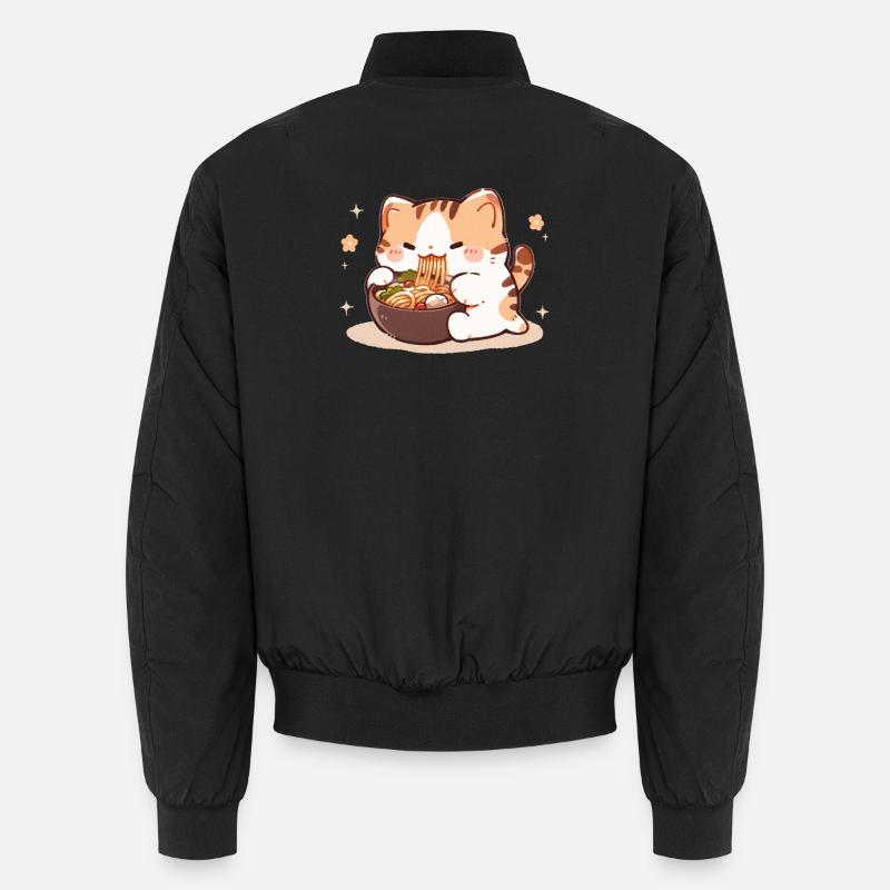 Cat Eating Spaghetti Meme - Unisex Bomber Jacket - black