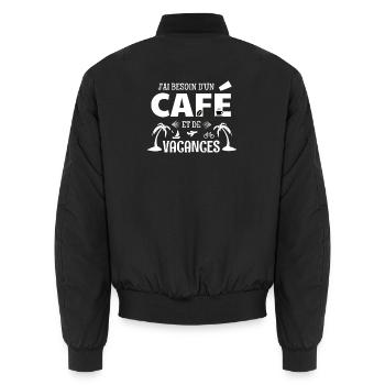 Kaffee-Humor-T-Shirt – Kaffee & Urlaub - Unisex Bomberjacke - Schwarz - Hinten - AI Model Male 185 light (185cm)
