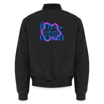 Tiny ripple in a stormy ocean (pink background) - Unisex Bomberjacke - Schwarz - Hinten - AI Model Male 185 light (185cm)