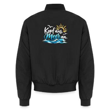Kopf ins Meer: Sonnenwellen Typo - Unisex Bomberjacke - Schwarz - Hinten - AI Model Male 185 light (185cm)