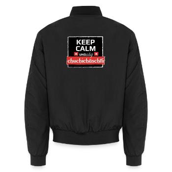 KeepCalm und Schweizerdeutsch - Unisex Bomberjacke - Schwarz - Hinten - AI Model Male 185 light (185cm)