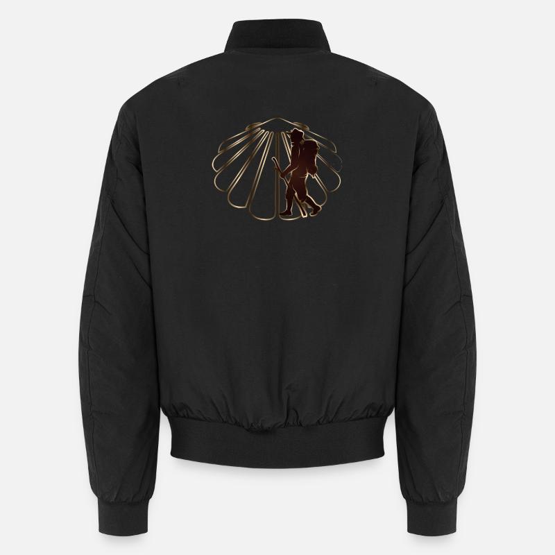 A pilgrim on a pilgrimage path with scallops Unisex Bomber Jacket