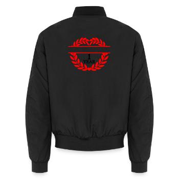 Namensbanner ein Jahr, Herz Lorbeerkranz - Unisex Bomberjacke - Schwarz - Hinten - AI Model Male 185 light (185cm)