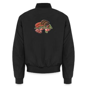 Sausage saying without bread. Necessity is the mother of invention. - Unisex Bomber Jacket - black - Back - AI Model Male 185 light (185cm)