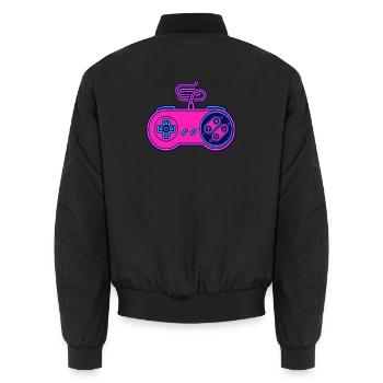 Retro pink neon controller - Unisex Bomber Jacket - black - Back - AI Model Male 185 light (185cm)