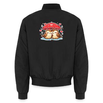 Kuschelige Eulen unter rotem Regenschirm - Unisex Bomberjacke - Schwarz - Hinten - AI Model Male 185 light (185cm)
