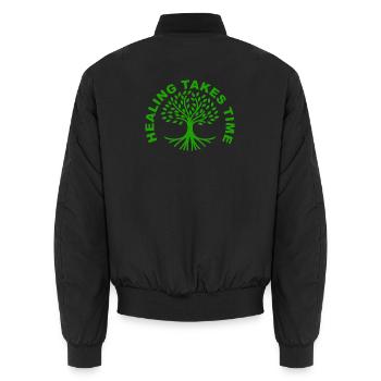 Healing Takes Time Mental Health Awareness Shirt - Unisex Bomber Jacket - black - Back - AI Model Male 185 light (185cm)