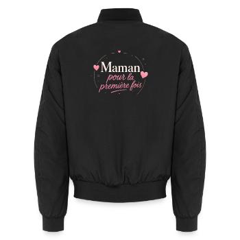 Maman Pour La Première Fois - Cadeau Naissance - Bomber unisexe - noir - Dos - AI Model Male 185 light (185cm)