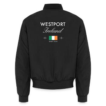 Westport Ireland Coordinates Travel Souvenir - Unisex Bomber Jacket - black - Back - AI Model Male 185 light (185cm)