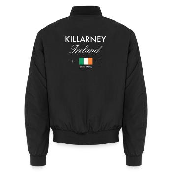 Killarney Ireland Coordinates Travel Souvenir - Unisex Bomber Jacket - black - Back - AI Model Male 185 light (185cm)