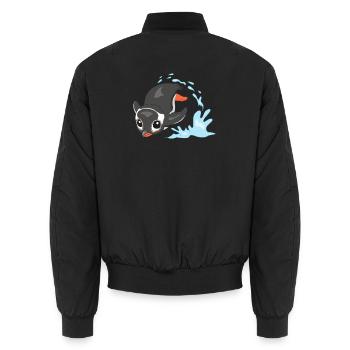 Pinguin Spritz-Splash - Unisex Bomberjacke - Schwarz - Hinten - AI Model Male 185 light (185cm)