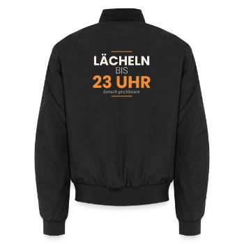 Lächeln bis 23 Uhr – Lustiger Kellner Spruch - Unisex Bomberjacke - Schwarz - Hinten - AI Model Male 185 light (185cm)