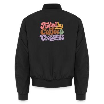 Coffee and Croissants Groovy Retro - Unisex Bomberjacke - Schwarz - Hinten - AI Model Male 185 light (185cm)