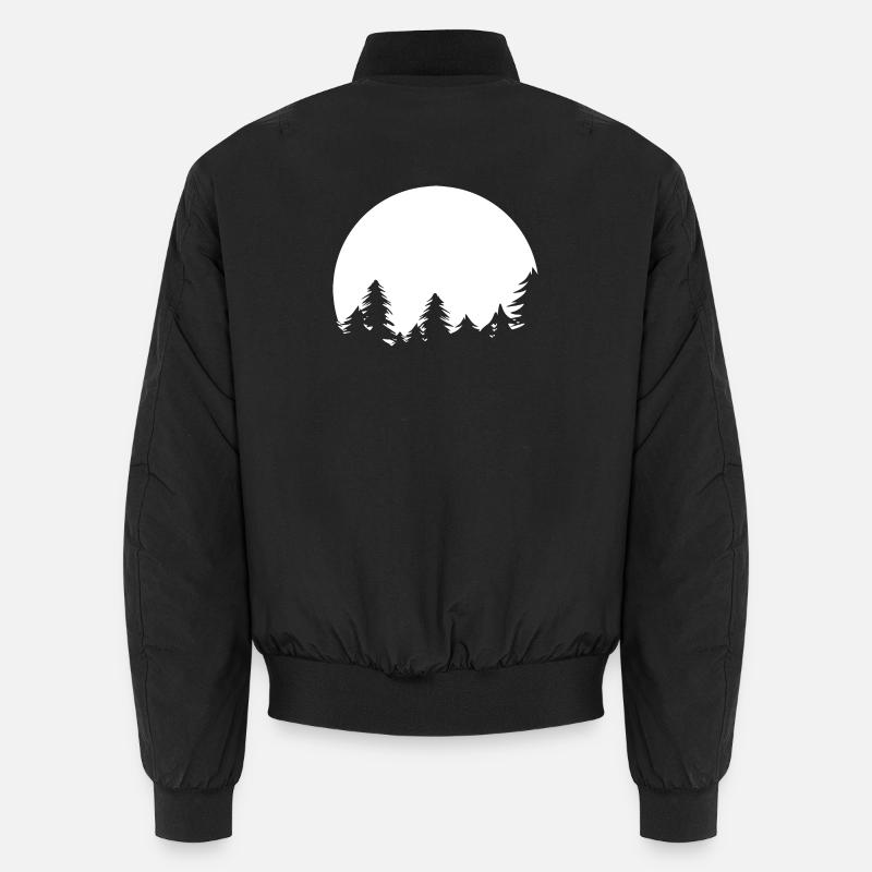 Moon, Forest, Trees, Nature, Shadow, Evening, Tranquility Symbol Unisex Bomber Jacket