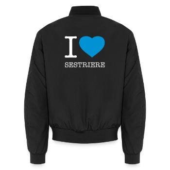 I LOVE SESTRIERE - Unisex Bomber Jacket - black - Back - AI Model Male 185 light (185cm)