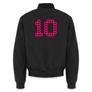 10. 10 JAHRE. 10-JÄHRIGES JUBILÄUM. 10-JÄHRIGES JUBILÄUM. - Unisex Bomberjacke - Schwarz - Hinten - AI Model Male 185 light (185cm)