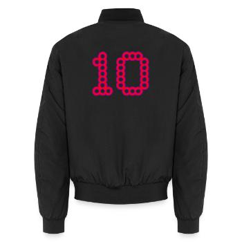 10. 10 JAHRE. 10-JÄHRIGES JUBILÄUM. 10-JÄHRIGES JUBILÄUM. - Unisex Bomberjacke - Schwarz - Hinten - AI Model Male 185 light (185cm)