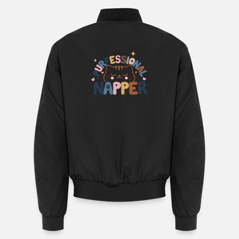 Whimsical Cat with Peaceful Expression - Unisex Bomber Jacket - black