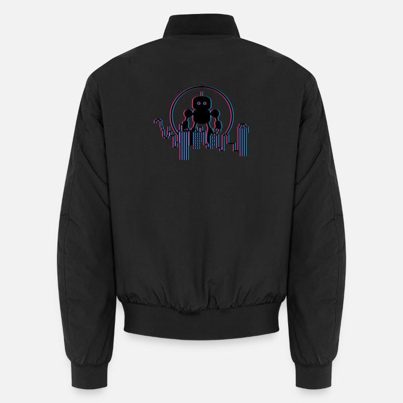 Roboter City Skyline – 3D Sci-Fi Zukunft Design Unisex Bomberjacke