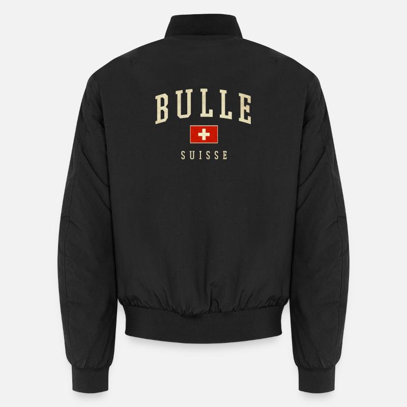 Bulle Schweiz Design - Varsity Stil - Unisex Bomberjacke - Schwarz