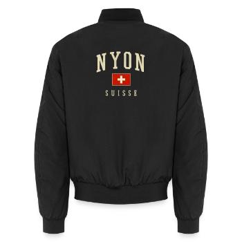 Nyon Suisse Vintage Schweizer Flagge - Unisex Bomberjacke - Schwarz - Hinten - AI Model Male 185 light (185cm)