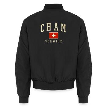 Logo vintage de CHAM SUISSE - Bomber unisexe - noir - Dos - AI Model Male 185 light (185cm)