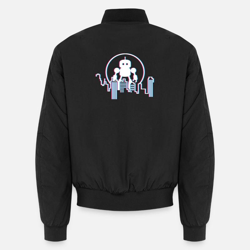 Roboter City Skyline – 3D Sci-Fi Zukunft Design Unisex Bomberjacke