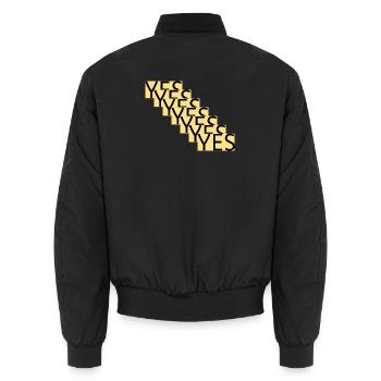 YES – Step statement in gold - Unisex Bomber Jacket - black - Back - AI Model Male 185 light (185cm)
