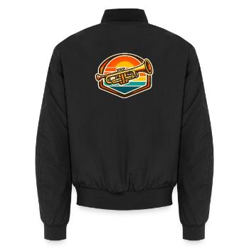 Retro Trumpet Sunset Motif - Unisex Bomber Jacket - black - Back - AI Model Male 185 light (185cm)