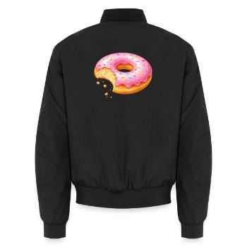 Donut avec morsure – Conception de dessert sucré - Bomber unisexe - noir - Dos - AI Model Male 185 light (185cm)