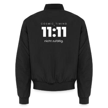 11:11 Nicht zufällig – Cosmic Timing Shirt - Unisex Bomberjacke - Schwarz - Hinten - AI Model Male 185 light (185cm)
