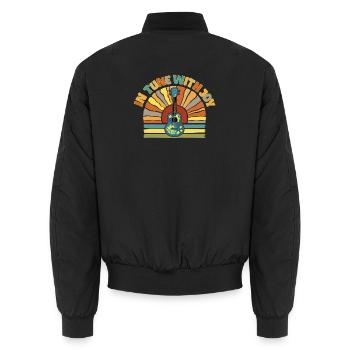 In tune with Joy - Retro Sunset and Ukulele - Unisex Bomber Jacket - black - Back - AI Model Male 185 light (185cm)