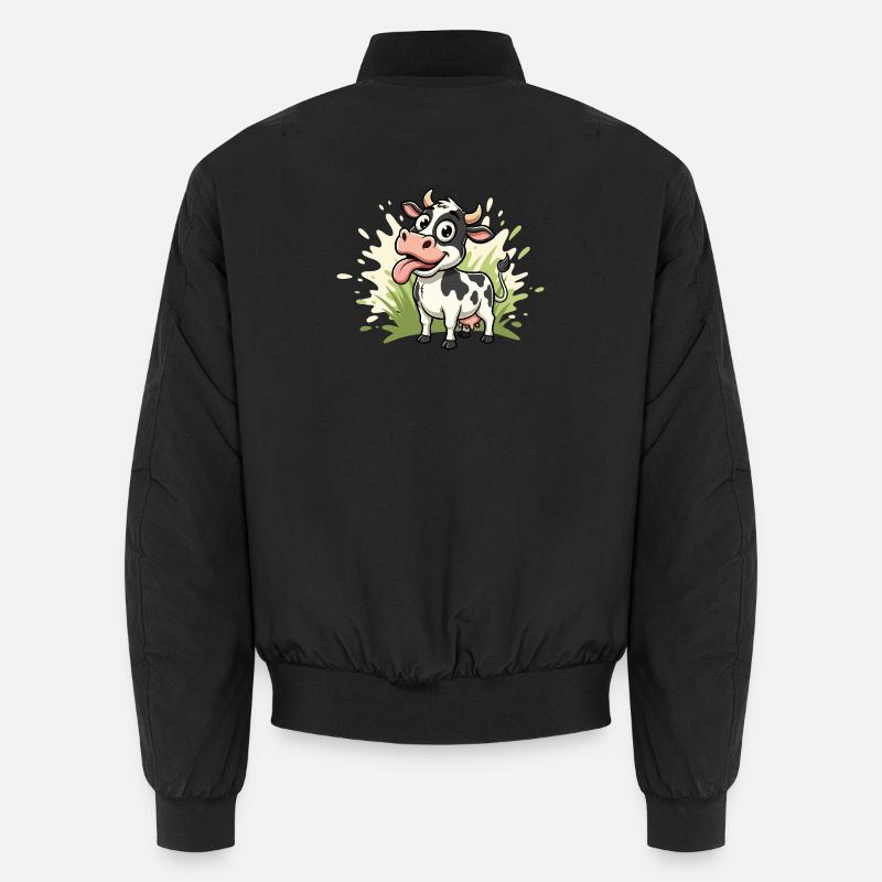 Kuh Cartoon auf Gras - Unisex Bomberjacke - Schwarz