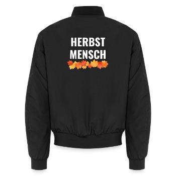 Herbstmensch – Bunte Blätter Statement - Unisex Bomberjacke - Schwarz - Hinten - AI Model Male 185 light (185cm)