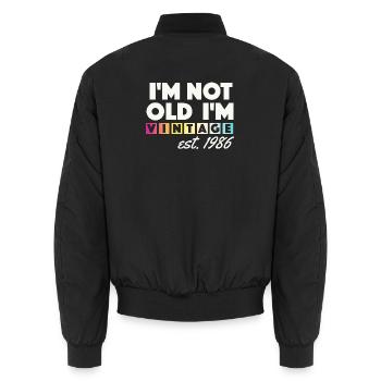 Vintage 1986 Birthday Gift 40 Years Retro - Unisex Bomber Jacket - black - Back - AI Model Male 185 light (185cm)