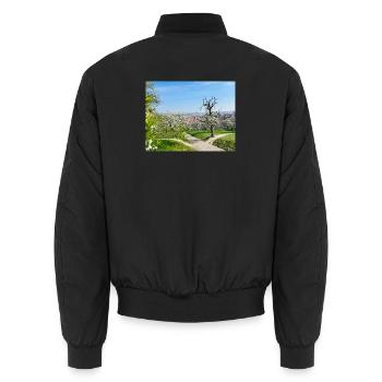 Vue printanière avec un verger en fleurs - Bomber unisexe - noir - Dos - AI Model Male 185 light (185cm)