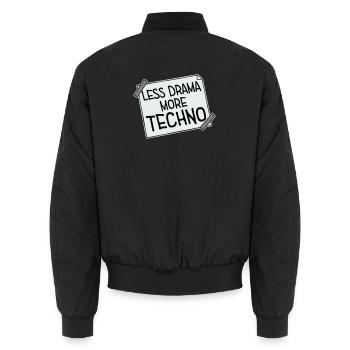 Less drama more techno Spruch Party Rave Logo Text - Unisex Bomberjacke - Schwarz - Hinten - AI Model Male 185 light (185cm)