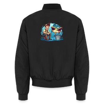 Angler und Riesen Fisch Cartoon - für Angler - Unisex Bomberjacke - Schwarz - Hinten - AI Model Male 185 light (185cm)