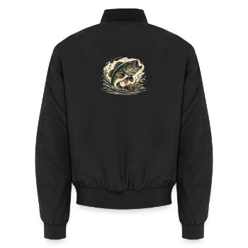 Fisch springt aus dem Wasser - perfekt für Angler - Unisex Bomberjacke - Schwarz - Hinten - AI Model Male 185 light (185cm)