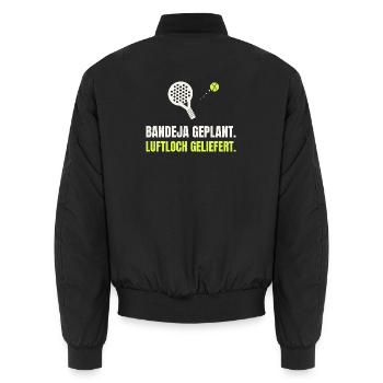 Padel Bandeja geplant, Luftloch geliefert - Unisex Bomberjacke - Schwarz - Hinten - AI Model Male 185 light (185cm)