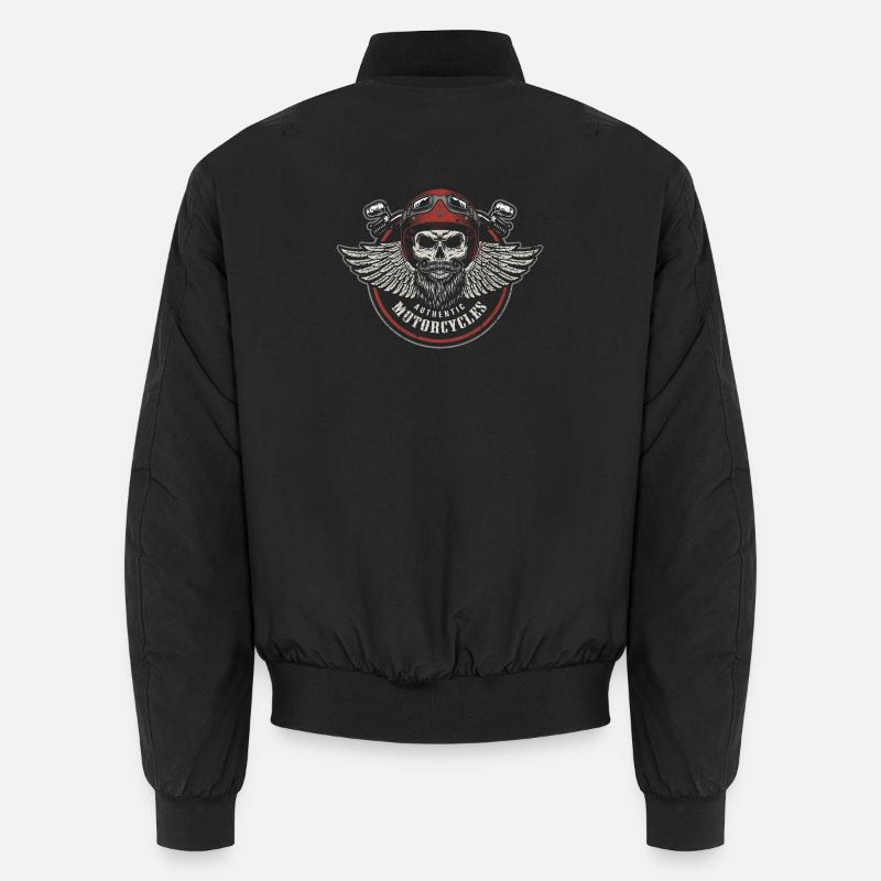 Grim Wings Motorcycle Skull Emblem - Unisex Bomber Jacket - black
